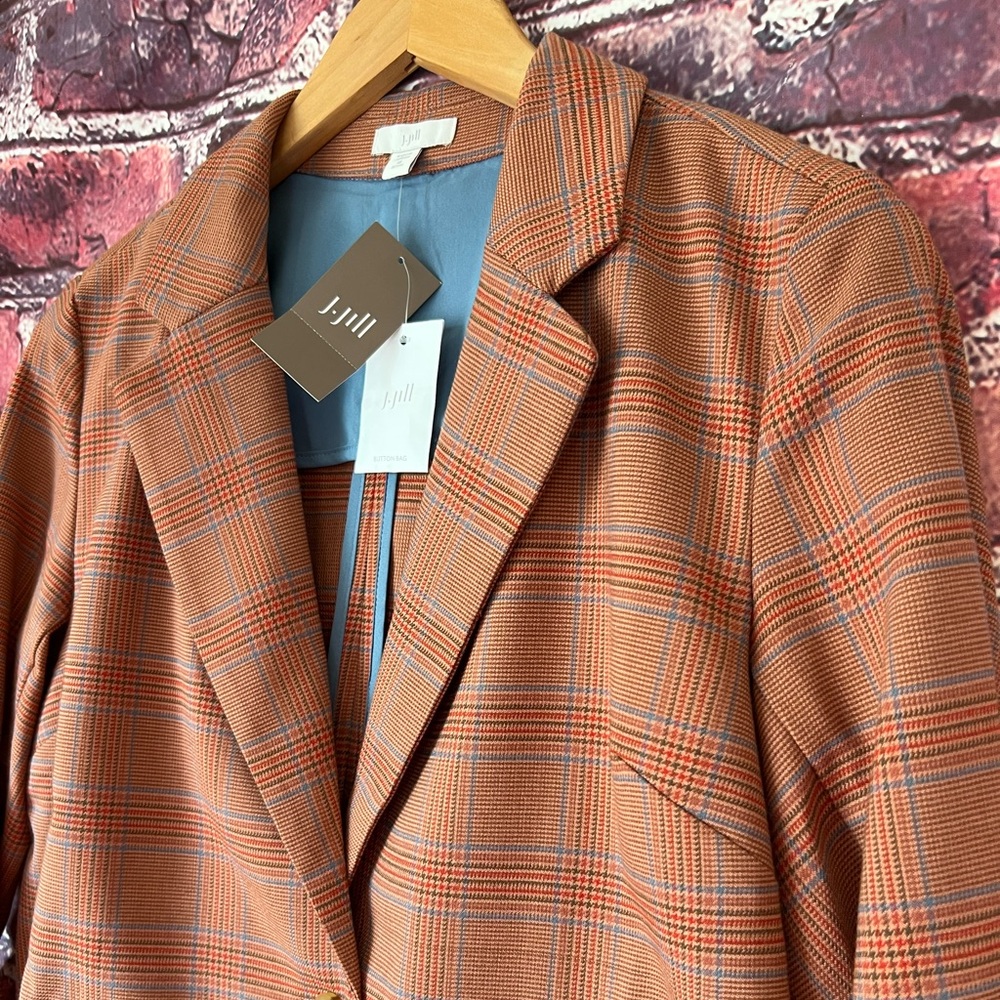 J.Jill Auburn & Blue Plaid One-Button Mendocino Blazer NWT - Picture 3 of 6